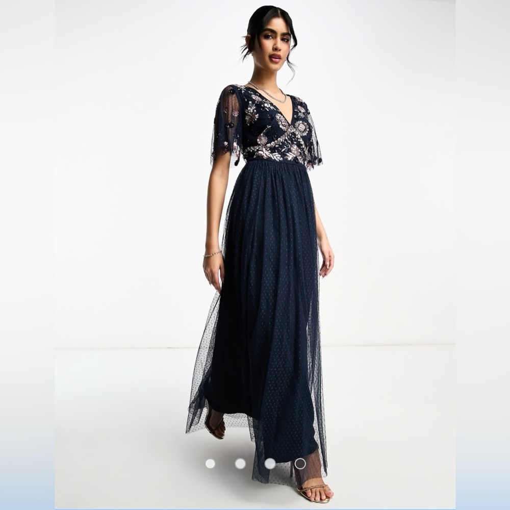 ASOS Maya embellished maxi dress with tulle skirt in navy